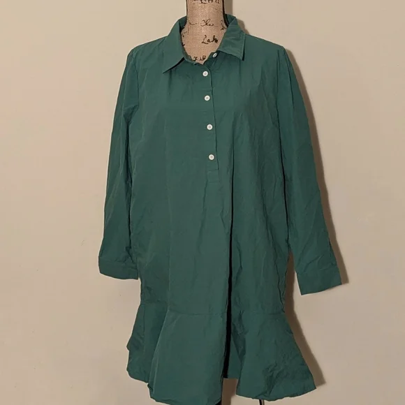 Women's Tunic Mini Shirt ruffle Hem Cotton dress XL Green - Picture 3 of 4